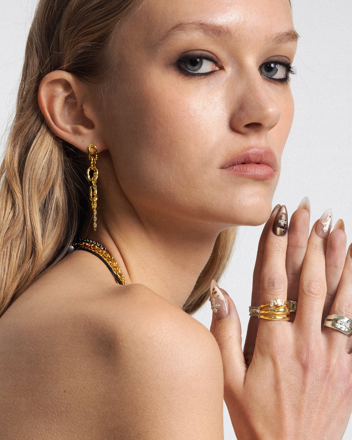 Molten Dual Chain Drop Earrings in Gold