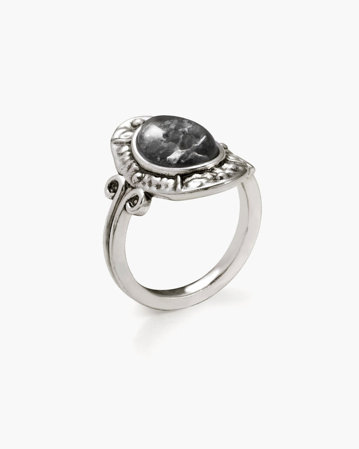 Lunar Veil Moss Agate Ring
