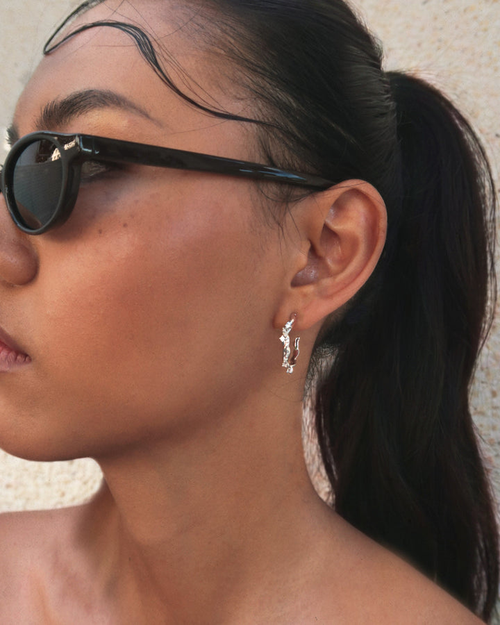 Moonlit Ivy Hoops Earrings in Silver