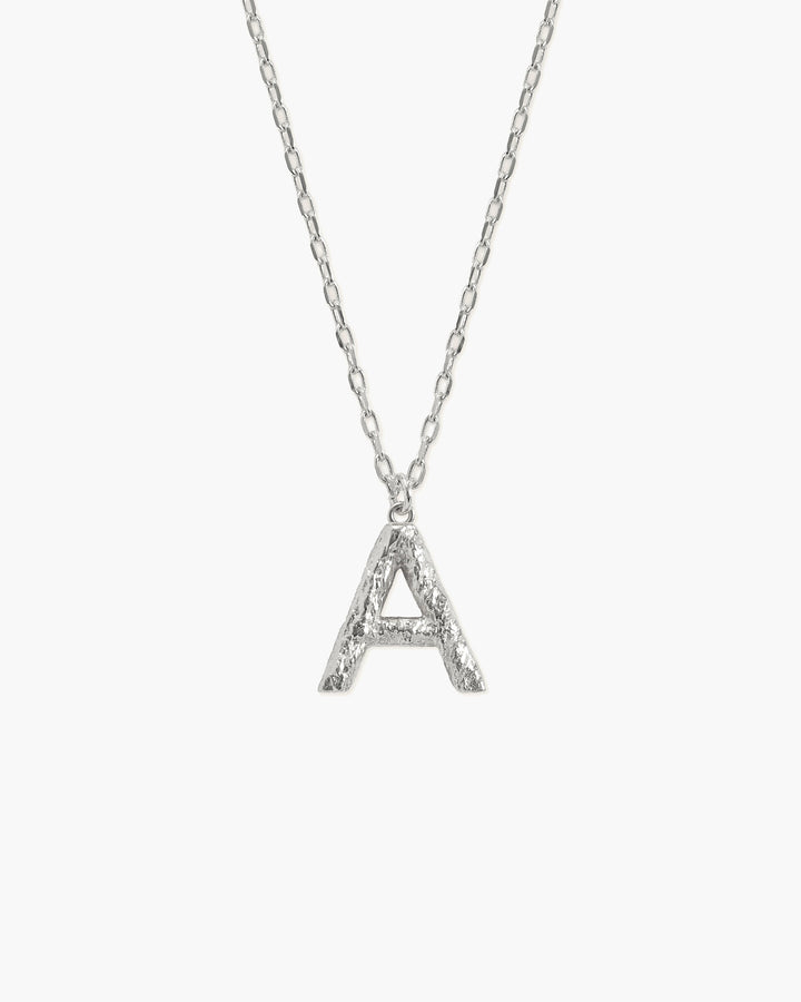 Textured Initial Letter Necklace in Silver