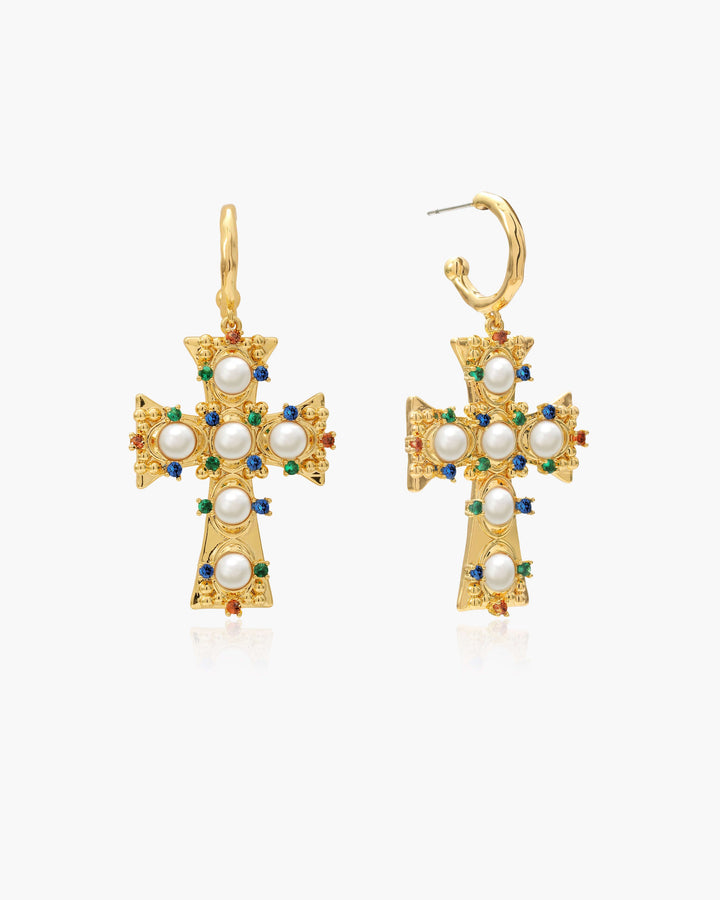 Lover of Helius Pearl Cross Earrings