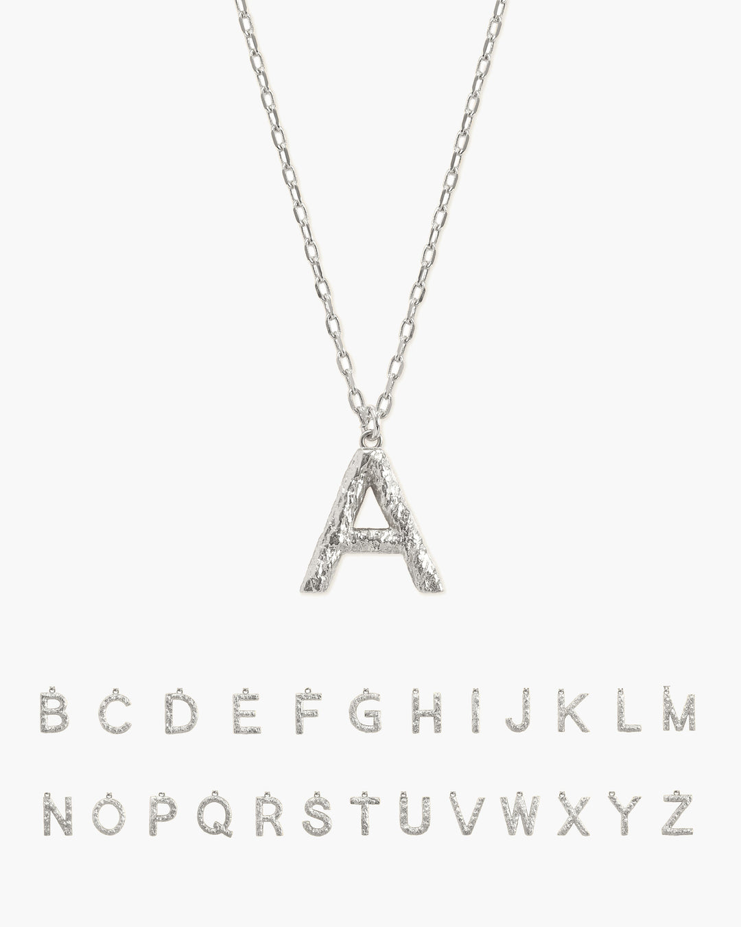 Textured Initial Letter Necklace in Silver