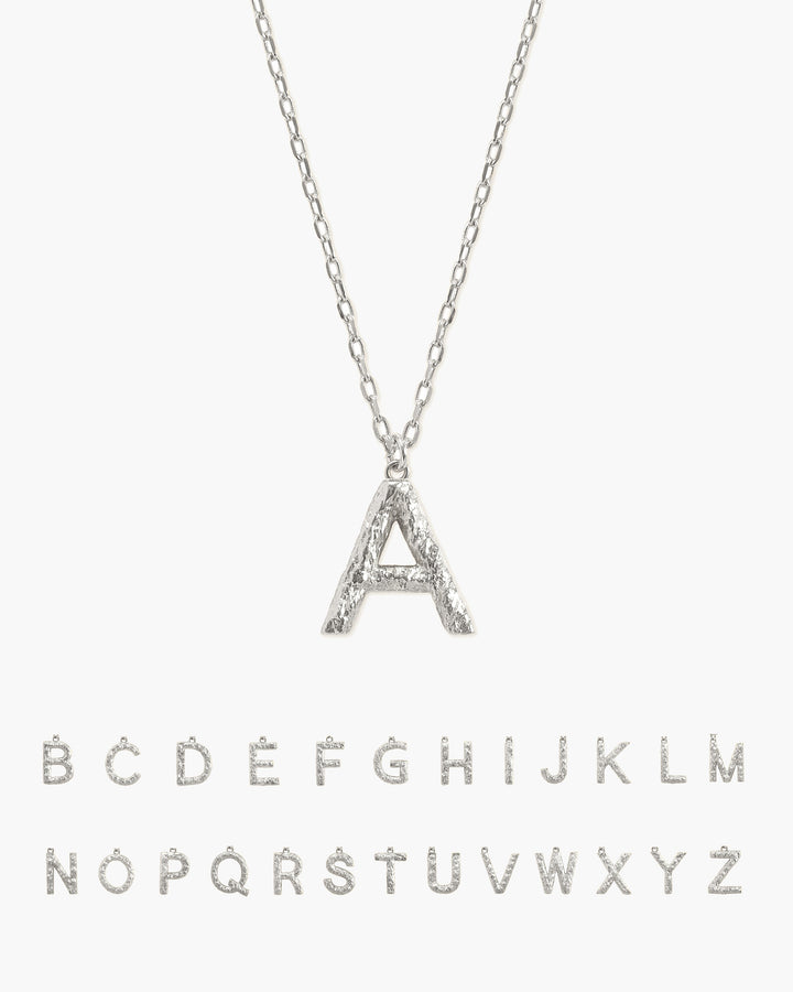 Textured Initial Letter Necklace in Silver